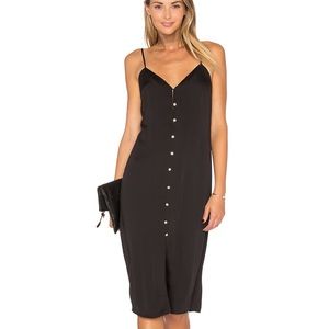 Black Midi Slip Dress with Front Buttons